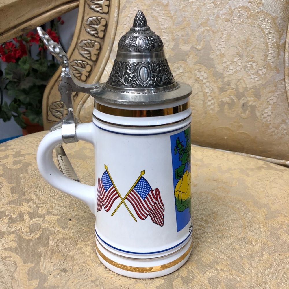 Vintage # ceramic decorative beer mug, metal lid